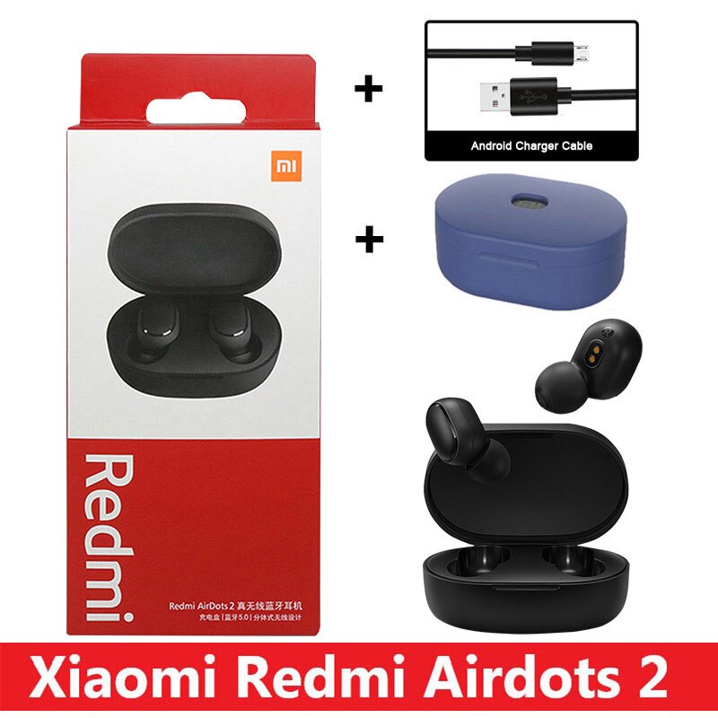 Xiaomi-auriculares inalámbricos Redmi AirDots 2, audífonos intrauditivos con Bluetooth 5,0, originales, nuevos: with Cable and Case2