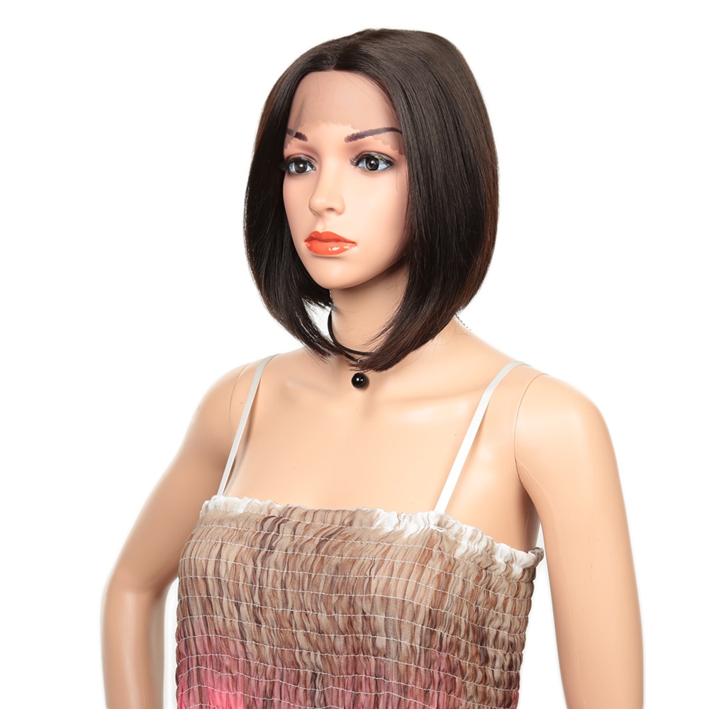 Short Bob Straight Lace Front Wigs Middle Part Synthetic Hair Glueless Lace Wig Heat Resistant Fiber For Black Women HeyMidea