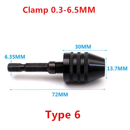 Universal Drill Chuck Adapter Convertor Keyless Shaft Chuck Clamp 0.3-6.5mm Electric Motor Shaft Mini Chuck Fixture: Type 6