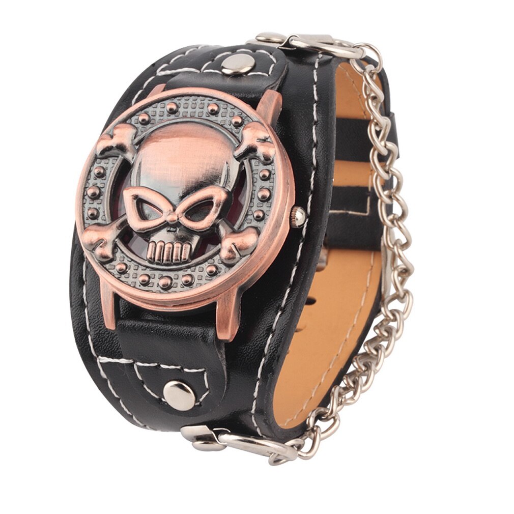 Schedel Cover Quartz Horloge Voor Mannen Vrouwen Pu Lederen Horloges Armband Horloge Heren Biker Metalen Horloges Voor Cool