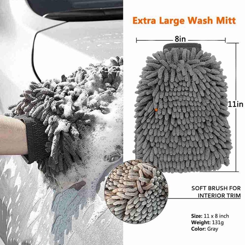 Gant de lavage de voiture grande taille-gant de lavage en microfibre Chenille Premium et serviettes en microfibre-non pelucheux-sans rayures (2X serviettes +