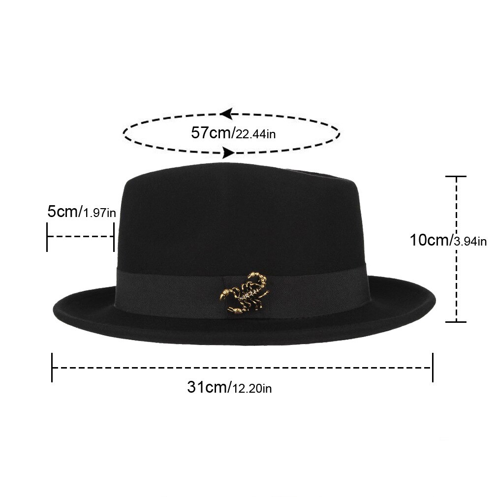 Men's Retro Scorpion Black Fedoras Hat Male Wool Gentlemen's Jazz Fedora Cap Church Party Banquet Vintage Hats H7212