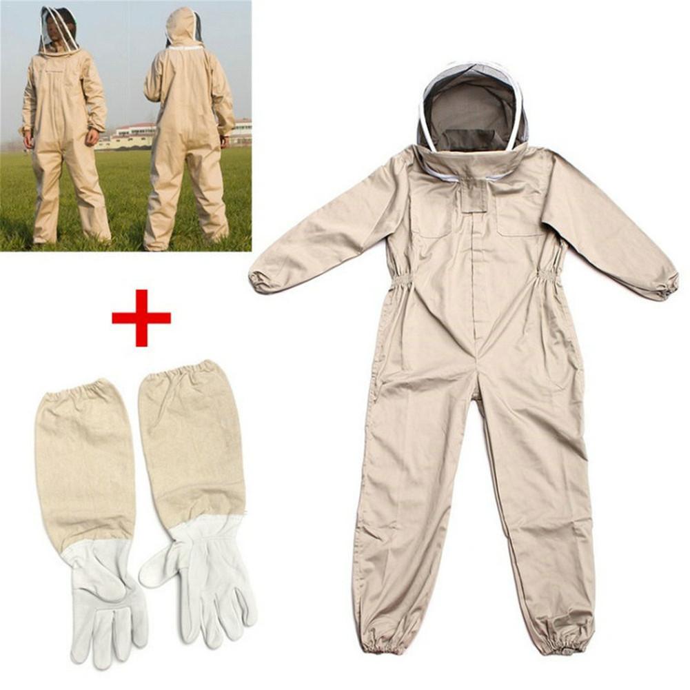 One-piece Bee Suit Beekeeping Suit Ventilated Full-body Beekeeping Suit With Leather Gloves Coffee Color