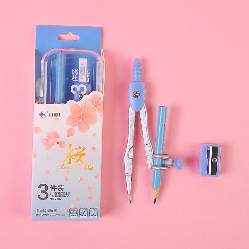 8 In 1 Professionelle Zeichnung Kompass mit 0,7mm Blei Refill Mathematik Geometrie Werkzeuge Kreis Schule Lieferungen Schreibwaren Set für student: 3pcs-set-blue