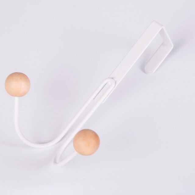 Over The Door Double Hanger Hooks Free Punching For Hanging Hats Bags Holder Tie Scarf Key Hook Clothes Coats Rack Towel Shelf: White wood beads