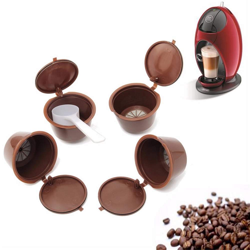 4 Stks/set Koffie Capsule Met 1Pcs Plastic Lepel Hervulbare Koffie Capsule 200 Keer Herbruikbare Compatibel