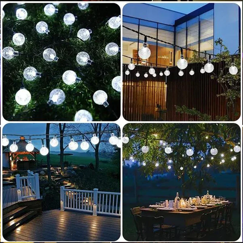 Guirnalda de luces solares para exteriores, luz de hadas de cristal, 8 modos, luz de Patio impermeable para decoración de de jardín
