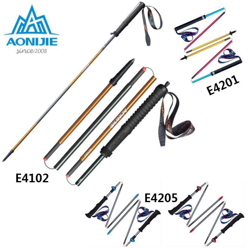 AONIJIE-Bastón de fibra de carbono para senderismo, vara ligera y plegable de bloqueo rápido, E4201, 2 uds.: 2 pcs E4201 130cm