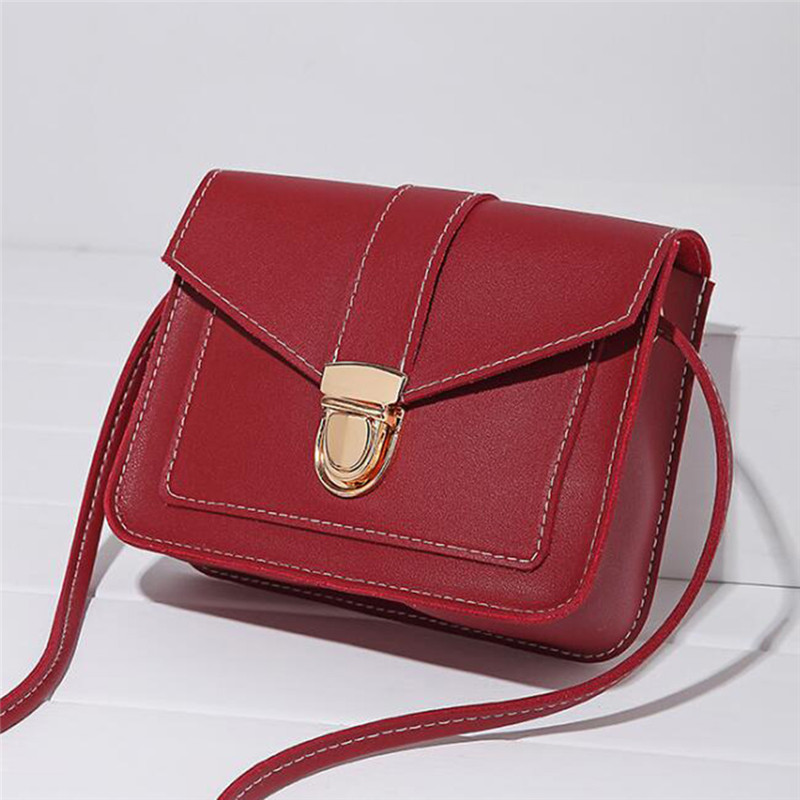 Dames schoudertas pu leer dames messenger bag dames pure kleur kleine klep vierkante tas clutch tassen handtassen: Rood -3