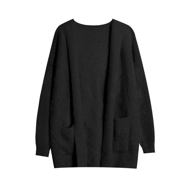 Hvid minkpels hættetrøje strikket cardigan kvinder efterår og vinter løs doven stil tyk mælk fufu sweaterjakke: M / Brun