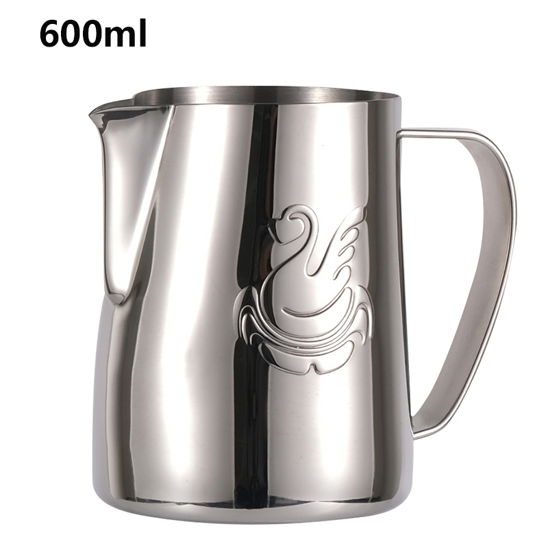 JIBBI Milk Steaming Frothing Pitcher Stainless Steel Non-Stick Milk Jug Pull Flower Cup Perfect for Coffee Cappuccino Latte 600: Plata Shiny