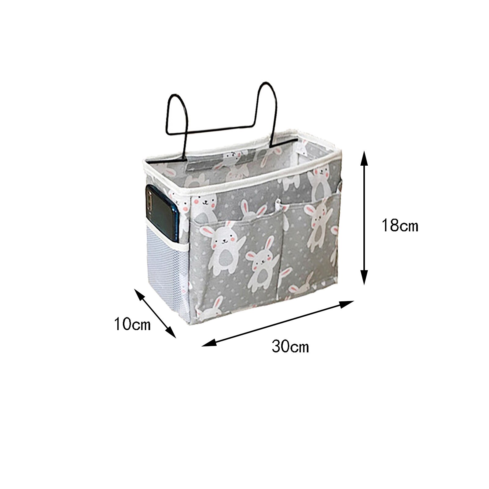 Bed Organizer Couch Hanging Bag Bedside Hanging Bag with Iron hook Fabric Bedside Storage Bag Pockets Gadget Storage Holder Book