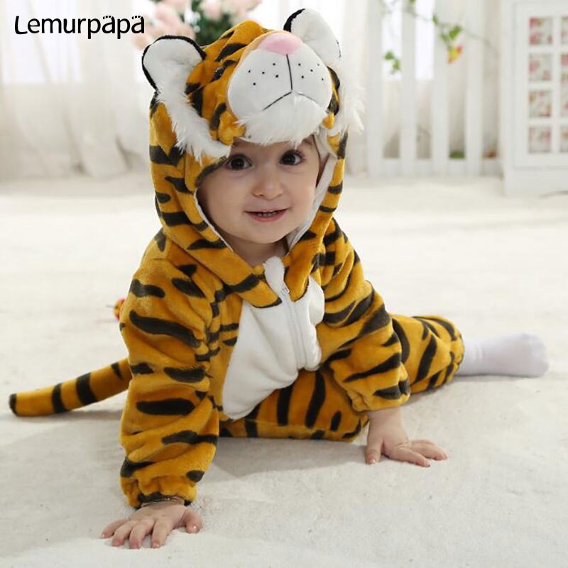 Roupas de bebê bonito tigre animal traje da criança menino menina onesie flanela quente zíper recém-nascido engraçado macacão kigurumis