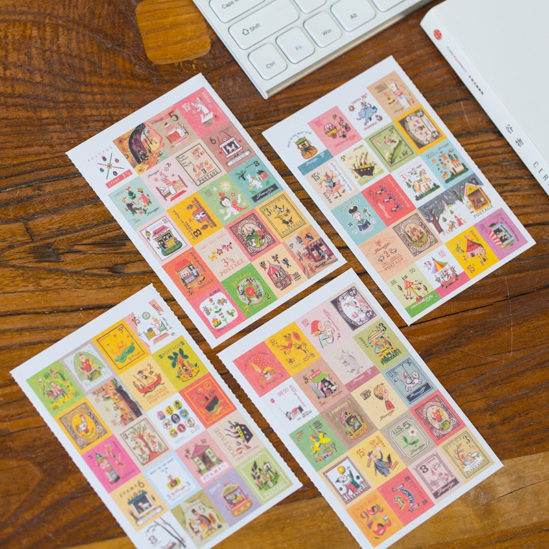 4 vellen/lot Kawaii Leuke Cartoon Korea Vintage Francoise Stempel Vlokken Papier Stickers Voor Kaarten kid Decoratie Dagboek Scrapbooking
