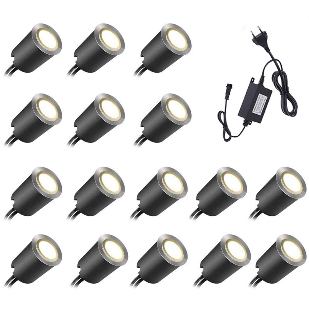 12V LED Deck Licht Wasserdichte IP67 Unterirdischen Lampe 32mm 0,6 W/stück Landschaft Garten Einbau LED Deck beleuchtung Treppen Scheinwerfer: 16Stck EU / warm Weiß