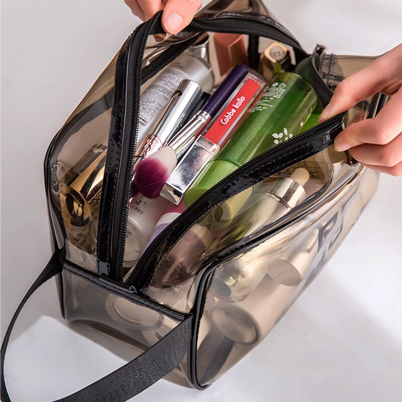 M001 Waterproof Transparent make-up Bags Thickening Translucent Travel Makeup bag Hand Wash gargle bag PVC Cosmetic bags: Gray / S(21x14x8cm)