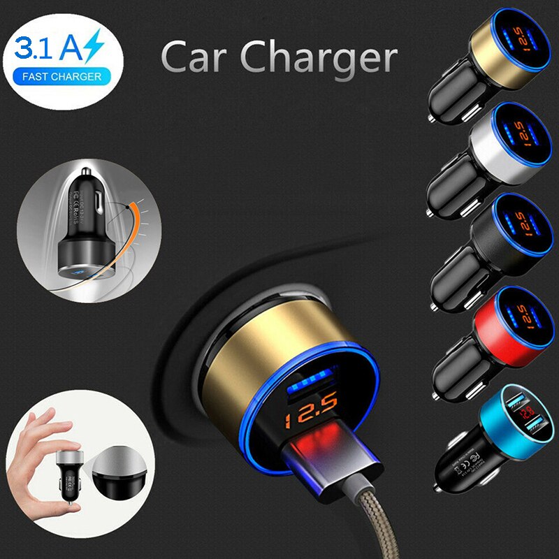 Usb car charger, fast charger for iphone 11 12 samsung  s20, xiaomi, huawei, charger with led indicator, fast charging 3,1 dual usb charger