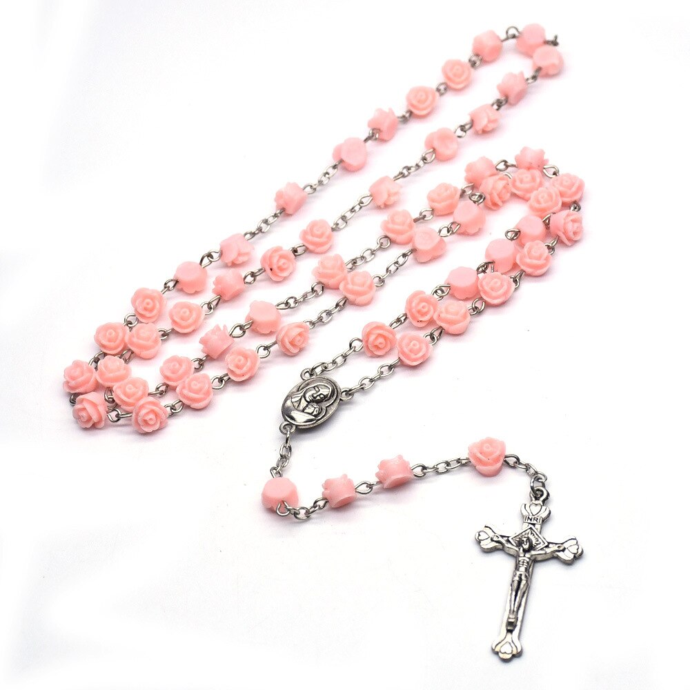 Della resina della rosa collana del rosario regalo fidanzato ah vergine maria croce di Cristo Cattolica Cristiana di cerimonia nuziale perline di preghiera: 1