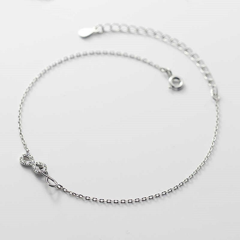 Ponykiss romantisches  s925- teiliges sterlingsilber-fußkettchen mit schleife und zirkoniakette, damen-partyschmuck, allergenarm