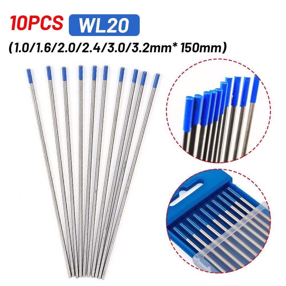 10Pcs WL20 Wolfraam Elektrode Lassen Tig Staaf 1.0/1.6 /2.0/2.4/3.0/3.2/4.0*150Mm Voor Carbon Staal Roestvrij Staal Koper Legering