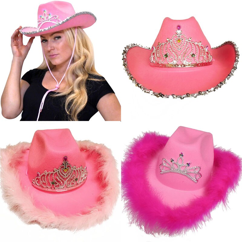 Western Style Tiara Pink Cowgirl Hat For Women Girl Tiara Cowgirl Hat Cowboy Cap Adult Funny Costume Party Hat