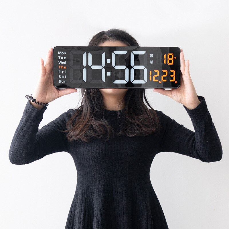 Große Elektronische Wanduhr Fernbedienung Temp Datum Energie aus Speicher Tisch Uhr Zauberstab Dual Alarme Digital LED uhren
