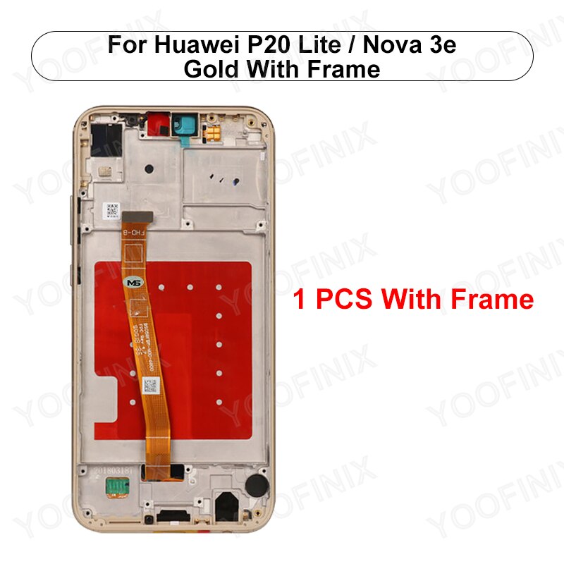 5.84&quot; For Huawei P20 Lite Display LCD Touch Screen Digitizer For Huawei Nova 3e LCD ANE-LX1 ANE-LX2 Display Replacement Parts: Gold With frame