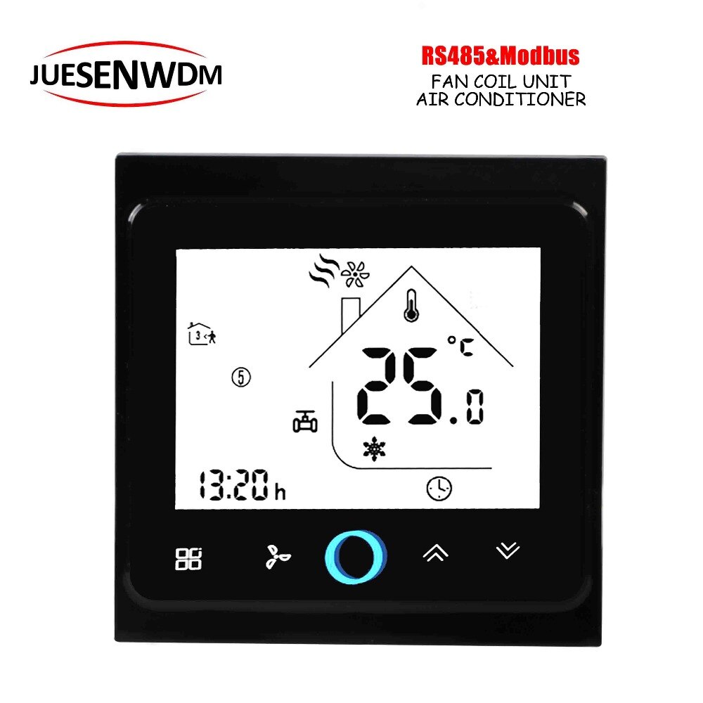 95-240VAC,24VAC 2Pipe smart heat cool temp thermostat Modbus& RS485 RTU communication for fan coil unit 3 speed