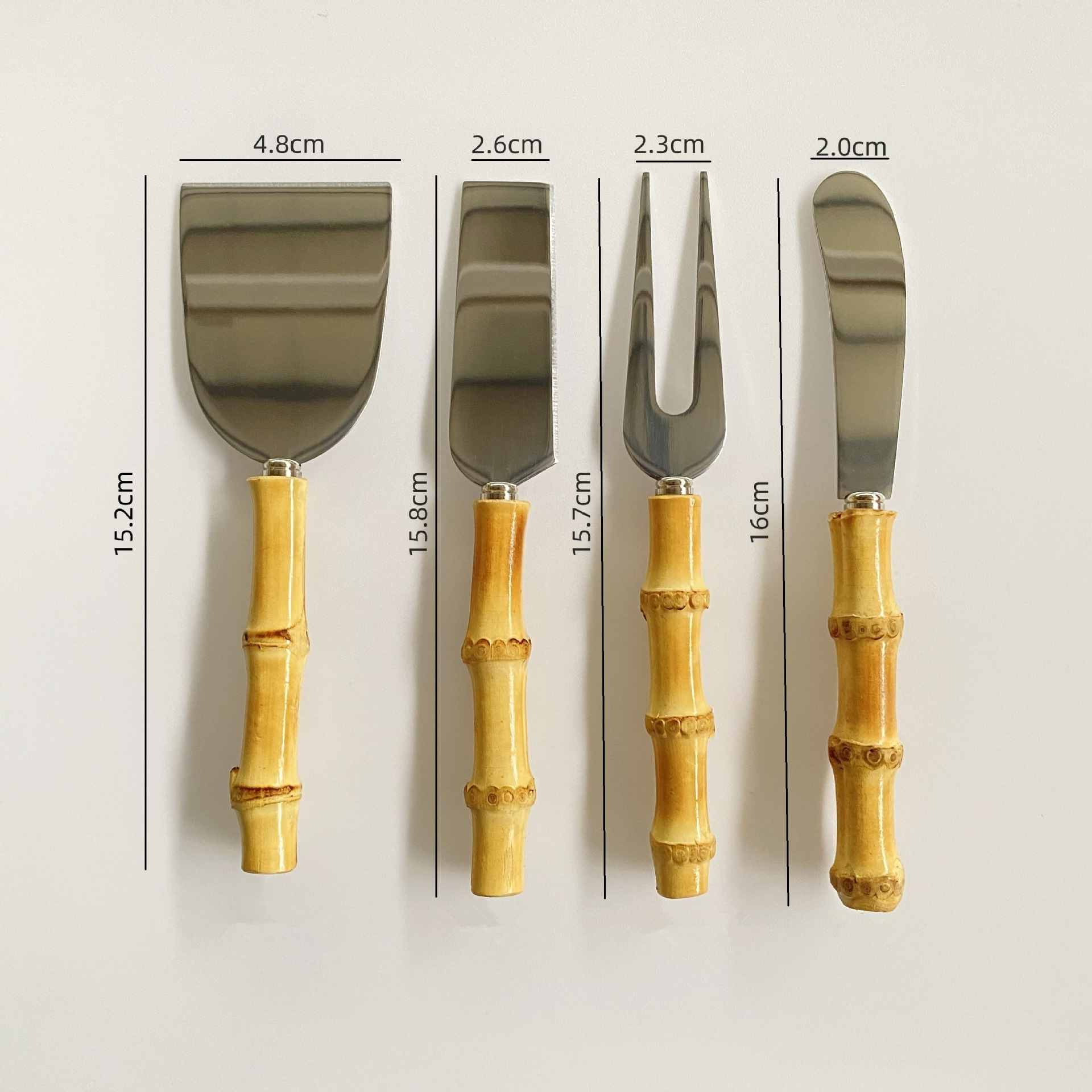 Bamboo Cheese Knives Set Cheese Cutlery Steel Stainless Cheese Slicer Cutter Mini Knife,Butter Knife,Spatula& ForK: light yellow