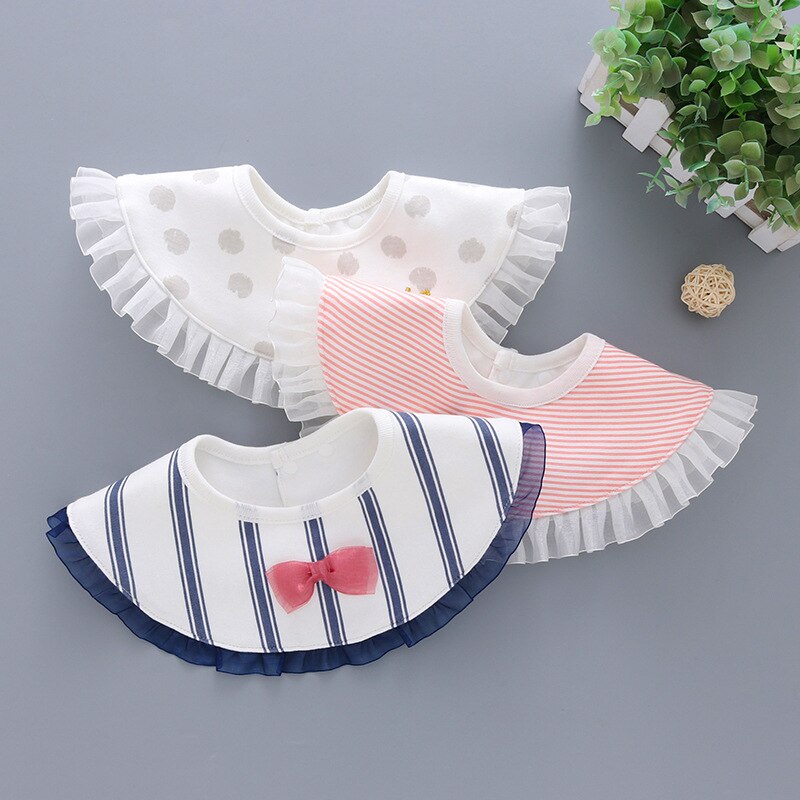 Infant baby bib 360 degree round toddler bib Princess lace bow side decoration Baby girl boy saliva towel burp cloth