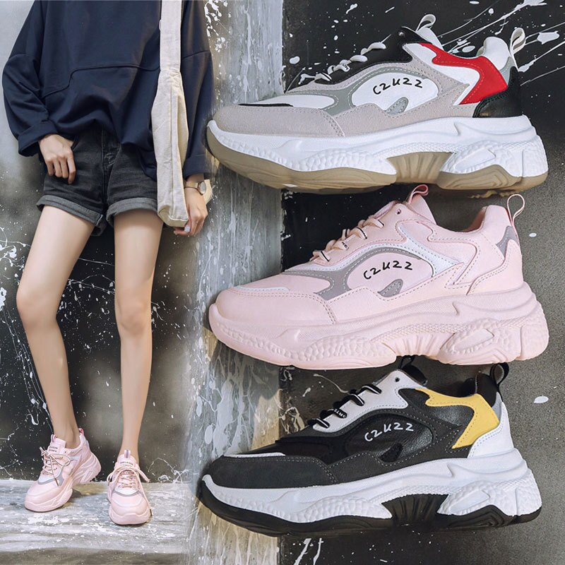 Chunky Sneakers PU Leathable Vrouwen Dikke Zool Vrouwelijke Schoenen Vrouw sport lace-up ronde neus comfortabele schoenen z14-71