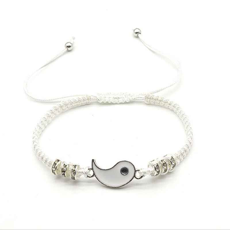 1 Pc par pulsera Retro chino Tai Chi chismes desterrar mala suerte mano cuerda tejida BFF mejor amigo joyería de amistad: 1PCS White