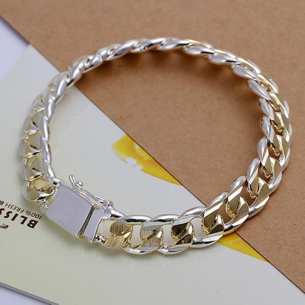 Men&#39;s Jewelry Bracelet N925 Silver color 10mm Width 21cm Thick Exquisite Silver color Bracelet Women&#39;s Jewelry