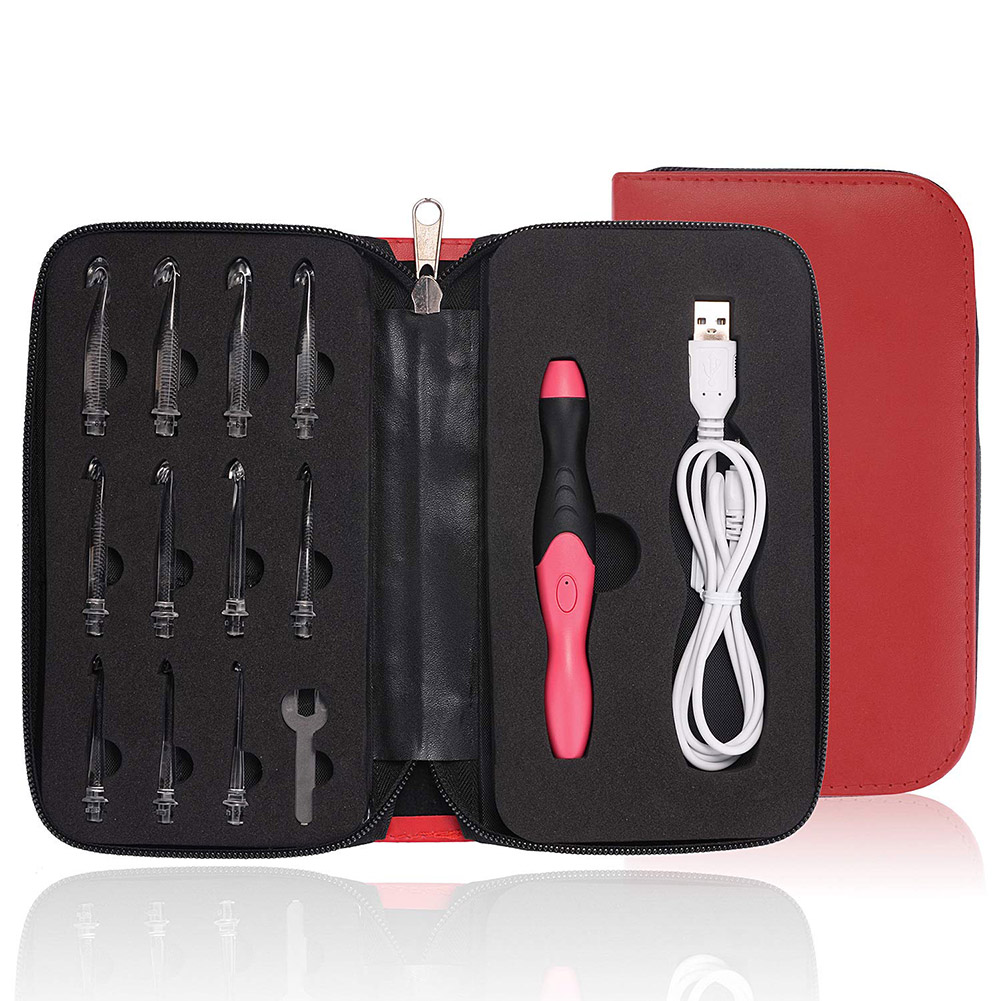 Ganchos de ganchillo con luz LED 11 en 1, agujas de tejer, 2 niveles brillantes, carga rápida USB, iluminación de emergencia, gancho superior, mango de costura: Verde militar