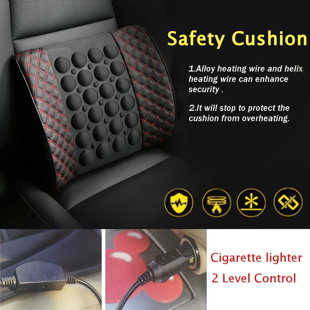 12V Car Massage And Heat Lumbar Cushion Car Electric Massage Cushion lumbar Massage Car Seat Back Cushion Waist support Winter