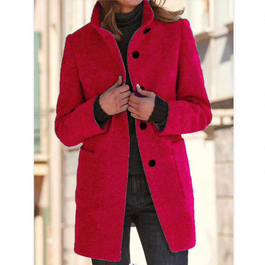 Retro wollen jas met knoopsluiting en opstaande kraag voor dames, perfect voor de herfst en winter.: S / Rood