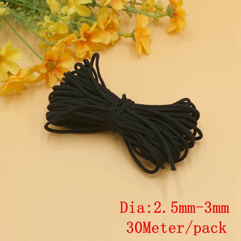5/10/30M/pack 3/5mm Mask Elastic Band for Mask Rope Mask Rubber Band Tape Mask Ear Hanging Rope Elastic Band DIY Accessories: black 3mm30 Meter