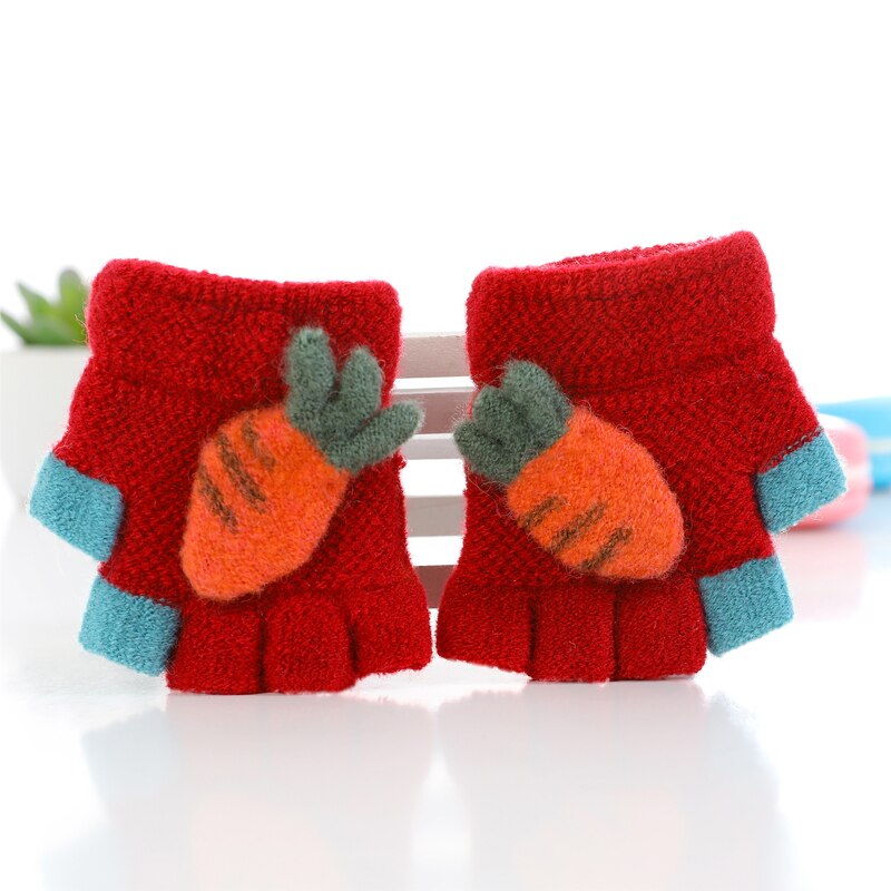Mini spædbarn babyhandsker søde tredimensionelle strikkede gulerod børnehandsker mænd og kvinder baby tykkere handsker: Rød