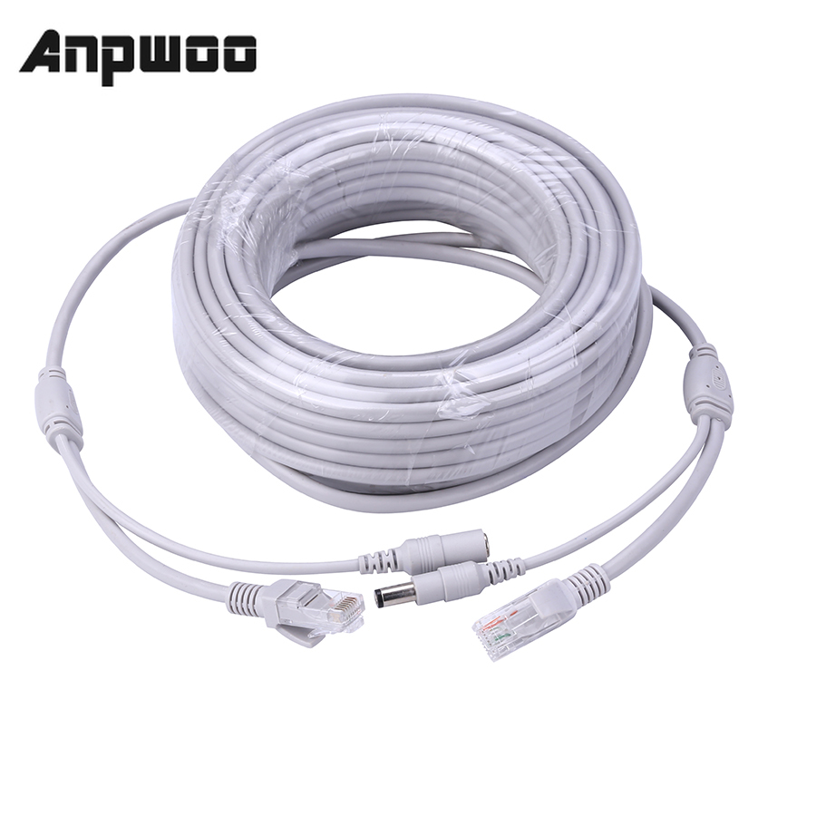 Anpwoo 5M/10M/20M/30M Optioneel 2.1Mm/5.5Mm Jack RJ45 + Dc Power Extension Ethernet Cctv Kabel Voor Ip Camera 'S Nvr Systeem