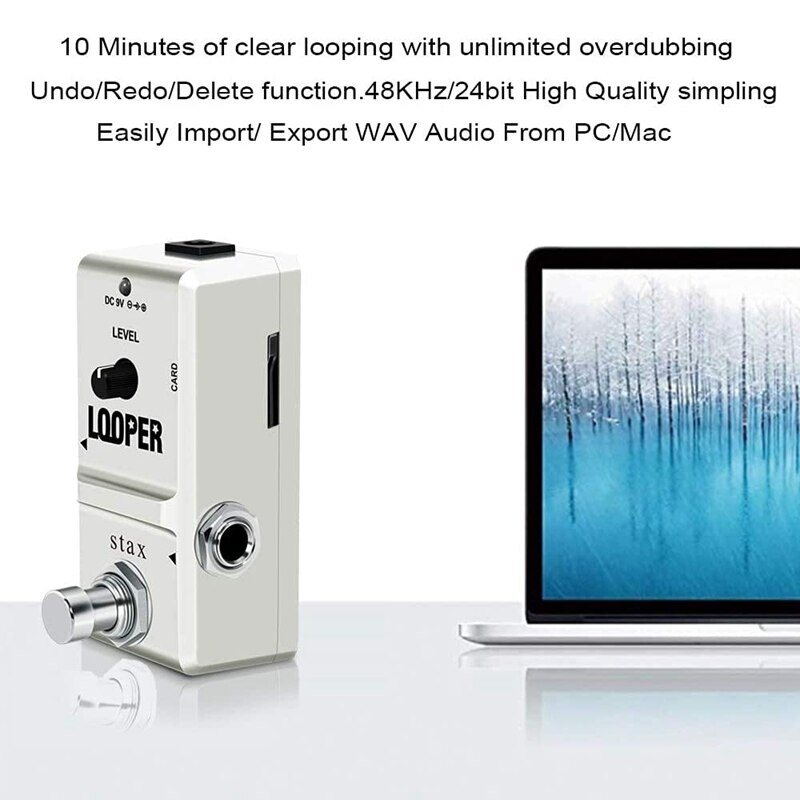 Stax Mini Guitar Looper Pedal Loop Pedal for Electric Guitar 10 Minutes of Looping Unlimited Overdubs SD Card Inside