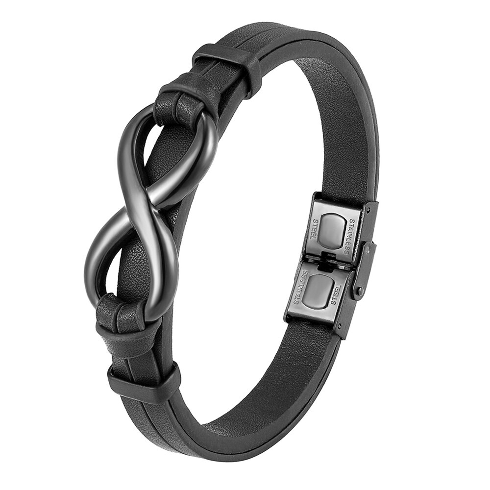 Men Black 8 Words Stainless Steel Leather Bracelet Classic Bangle 19/21/23cm Valentine&#39;s Day For Men Women: TZ-1291 / 19cm