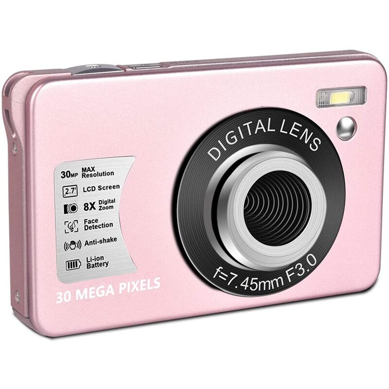 HD 1080P Digital Kamera 30 MP Mini 2,7 Zoll LCD Bildschirm Kamera mit 8X Digital Zoomen, kompakte Kameras für Erwachsene, Jugendliche: Rosa