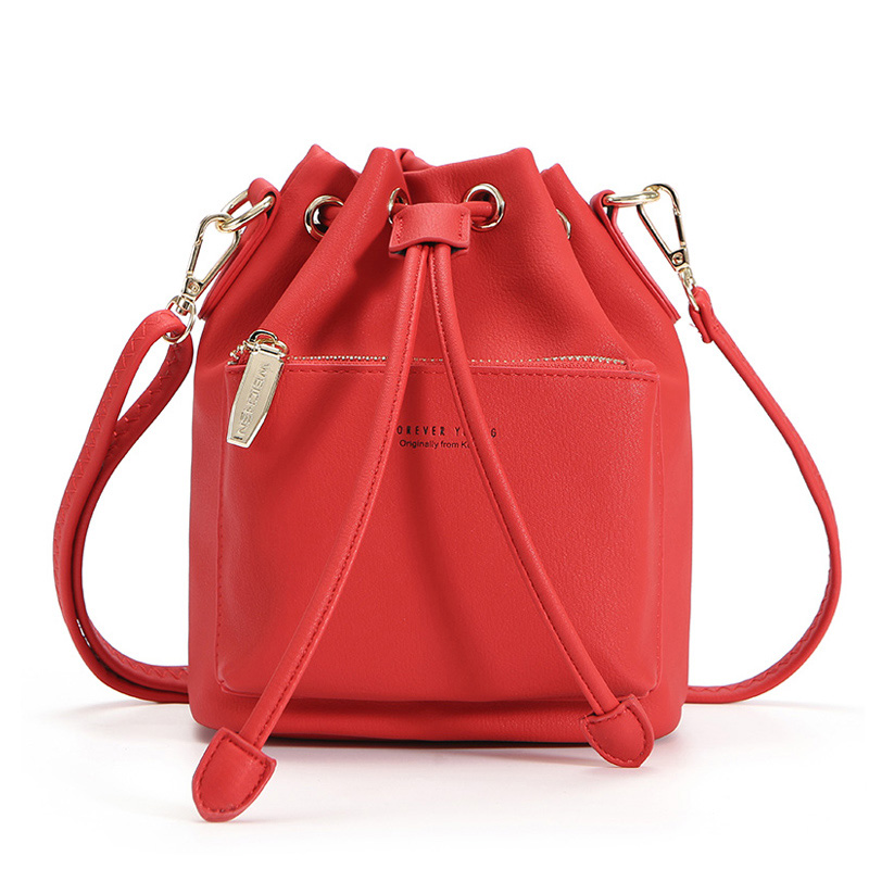 WEICHEN Sac à bandoulière seau femmes cordon Sac à bandoulière femme sacs de messager dames en cuir synthétique Sac à main Sac: Red