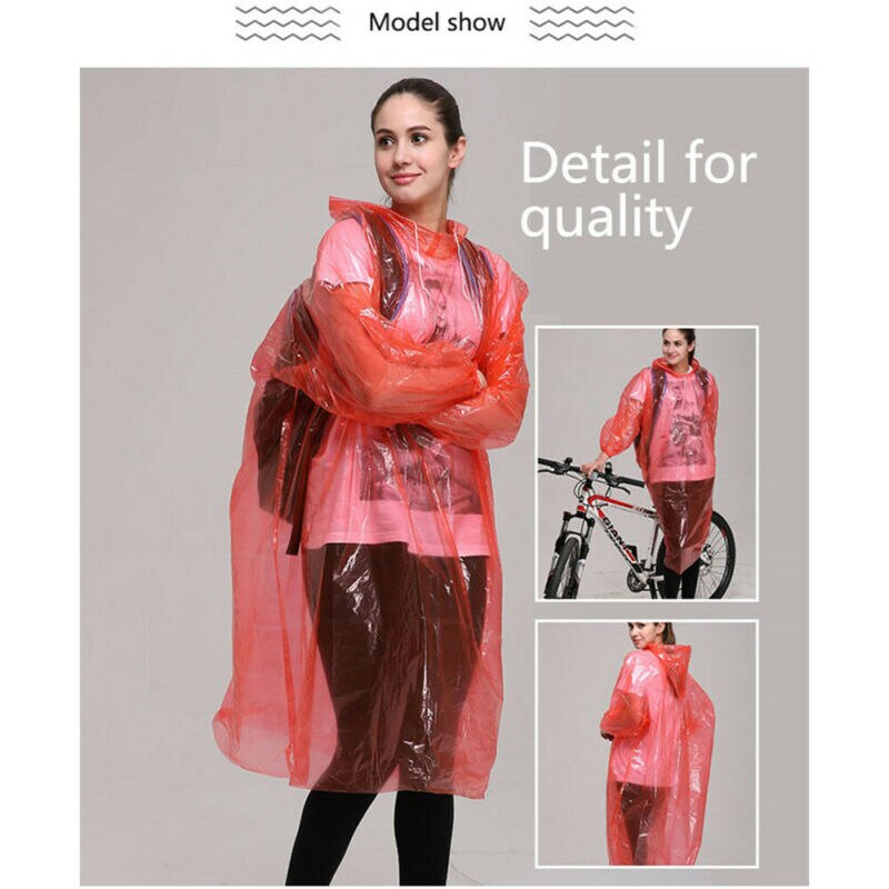 Chubasquero para adultos, impermeable, de plástico, desechable, Poncho para lluvia, capucha para mujer y hombre