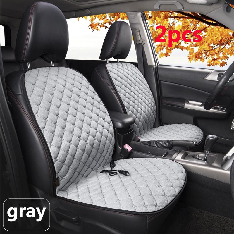 Couverture de siège de voiture chauffante 12V, couvre-siège de voiture: Two seats - Grey-SC