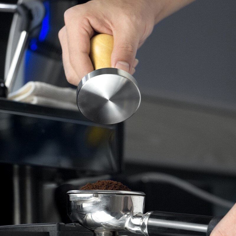 Solid Wooden Handle Coffee Press Powder Hammer Oak 304 Stainless Steel Barista Espresso Maker Coffee Tamper Manual Coffee Tools