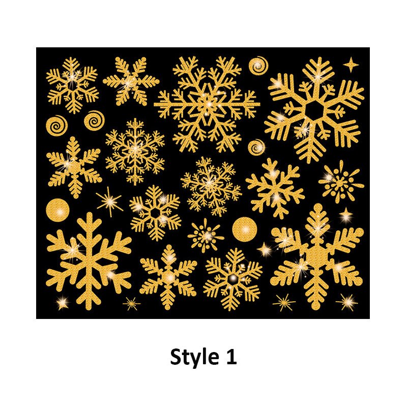 Merry Christmas Gold Garland Stickers Shining Tree Window Sticker Xmas Wall Decals Year Showcase PVC Wall Paper Home Decor: Style 1