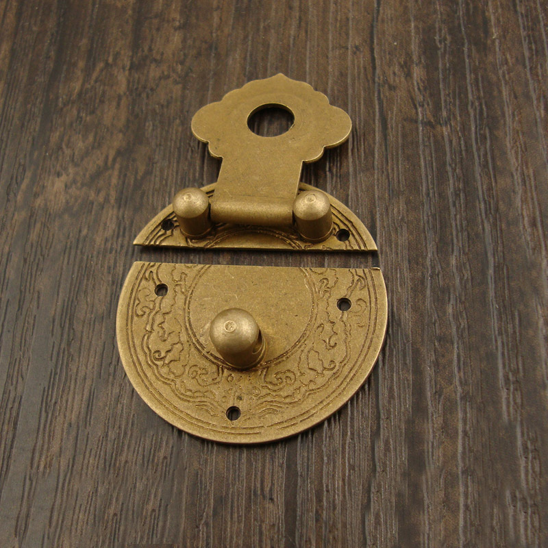 Chinese Vintage Brass Lock Set Wooden Box,European Mini Wooden Box Vase Buckle Hasp Latch Lock+Hinges,1Set