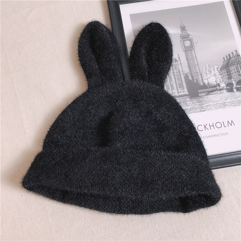 Women's Hats Autumn Winter Lamb Plush Soft Cute Ears Warm Panama Casual Hats Skull Beanie Soft Knitted Beanie Cotton: D