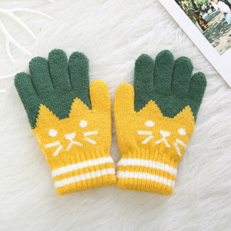 PUDCOCO Cute Kids Gloves & Mittens Knitted Winter Warm Full Finger Gloves For Girls Boys